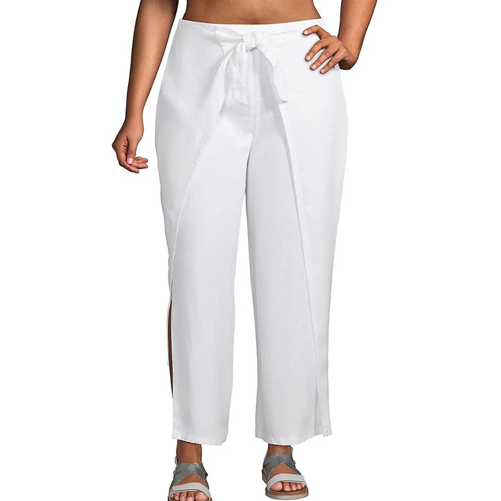 NWT Lands' End Women's UPF 50  Pareo Swim Cover Up Pant White Size XL $60 FLA228